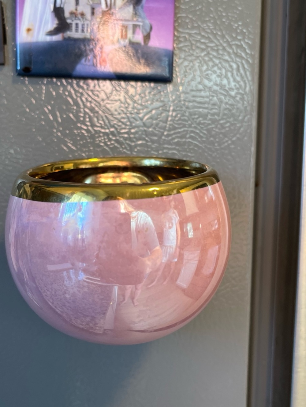 Pink and Gold Ceramic Wall Magnet Fridge Planter - Decorative Home Accent
